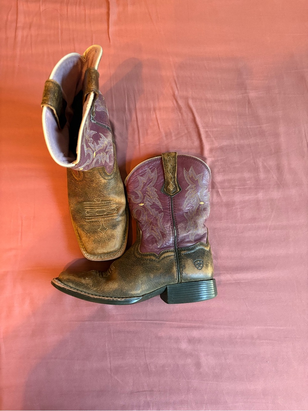 Ariat Brown and Purple Kids Western Boots